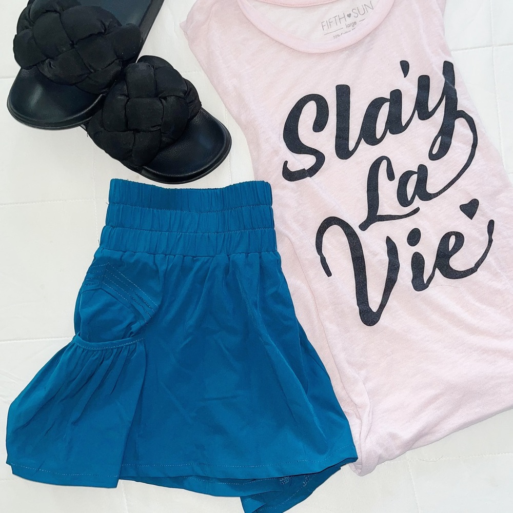 Get Your Flirt On Elastic Waistband Parachute Style Athletic Shorts